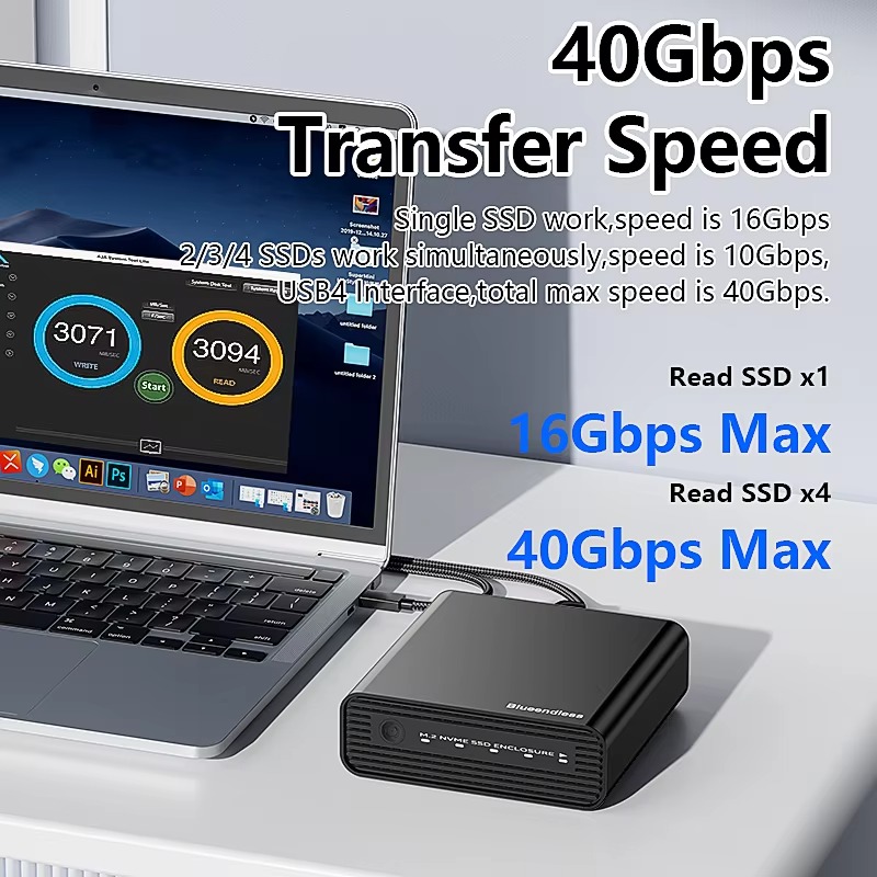 Aluminum M2 4-Bay USB4 Externa - Case Fan ulasan dan harga